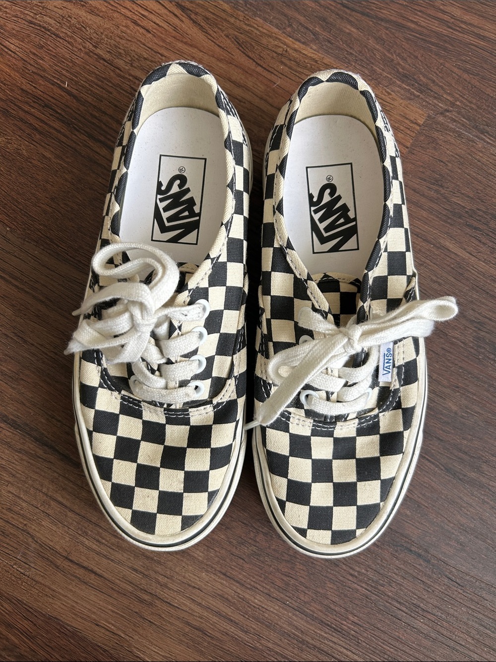 Vans Checkerboard Lace-Up Sneakers - Black and Cream 4.5 youth/6 women